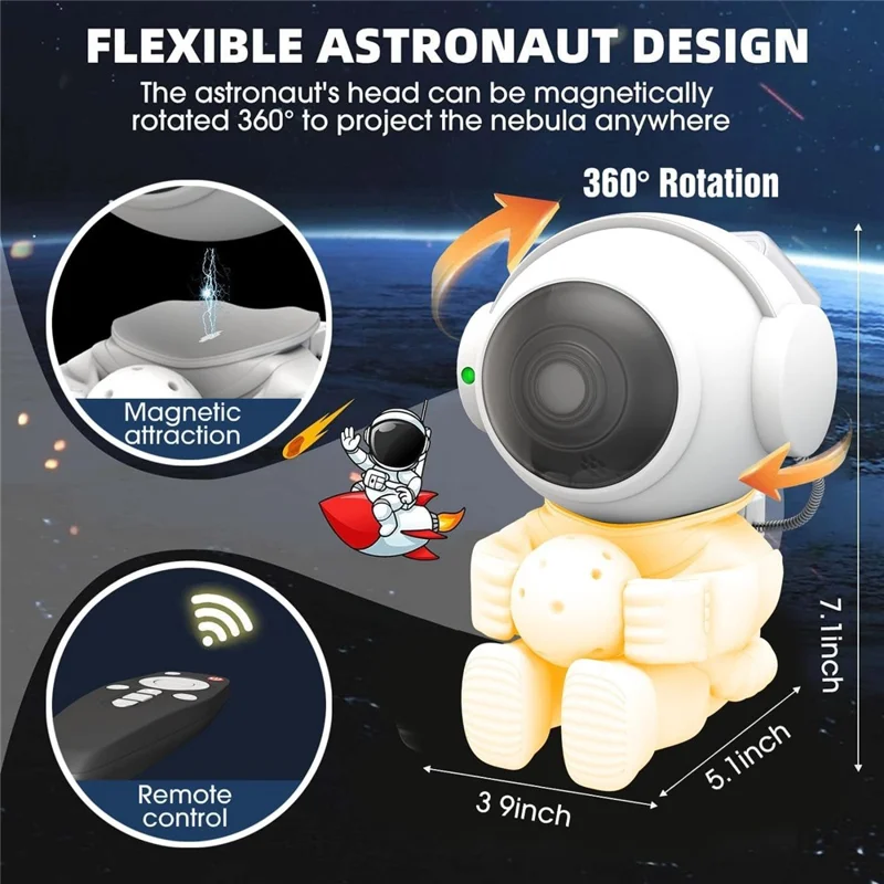 Projecteur d'étoiles en forme d'astronaute WD026 Lampe d'ambiance Galaxie Nébuleuse avec télécommande