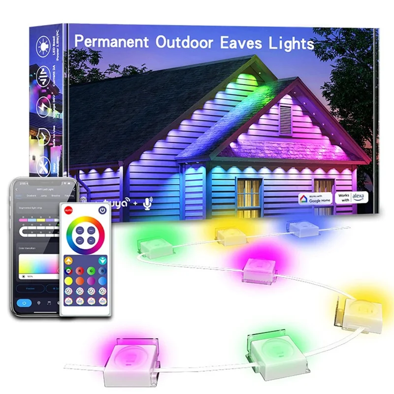 WY021 Luce per grondaie smart da 15 m con 30 LED, impermeabile, controllo tramite app, luce RGB per atmosfera - Spina USA