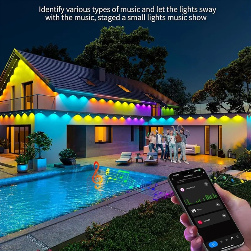 WY021 Luce per grondaie smart da 15 m con 30 LED, impermeabile, controllo tramite app, luce RGB per atmosfera - Spina USA