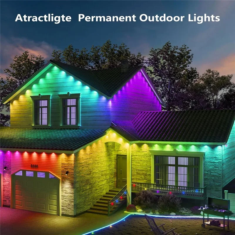 WY021 Luce per grondaie smart da 15 m con 30 LED, impermeabile, controllo tramite app, luce RGB per atmosfera - Spina USA