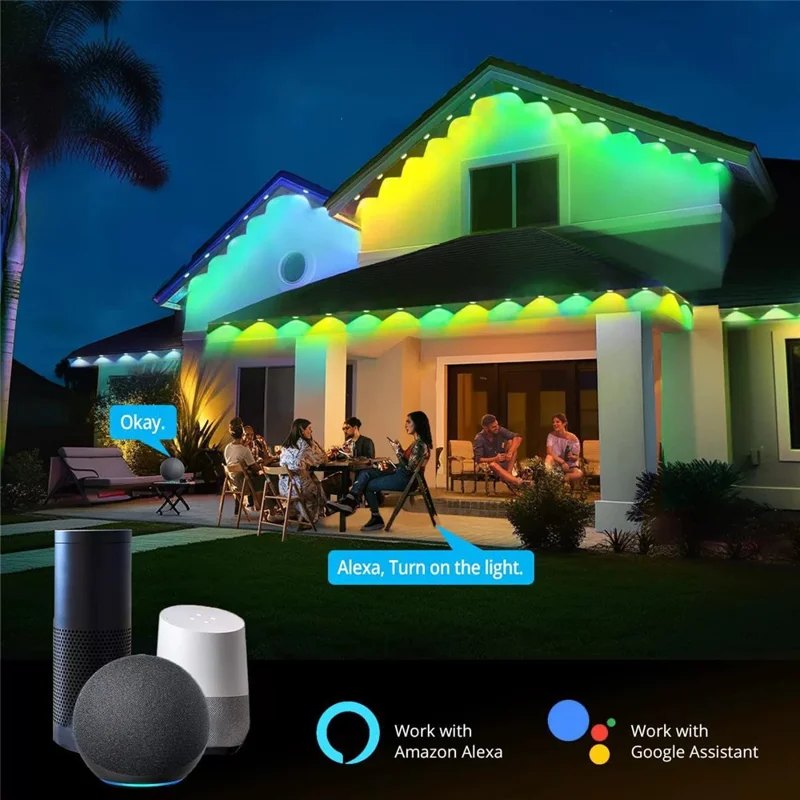 WY021 Luce per grondaie smart da 15 m con 30 LED, impermeabile, controllo tramite app, luce RGB per atmosfera - Spina USA