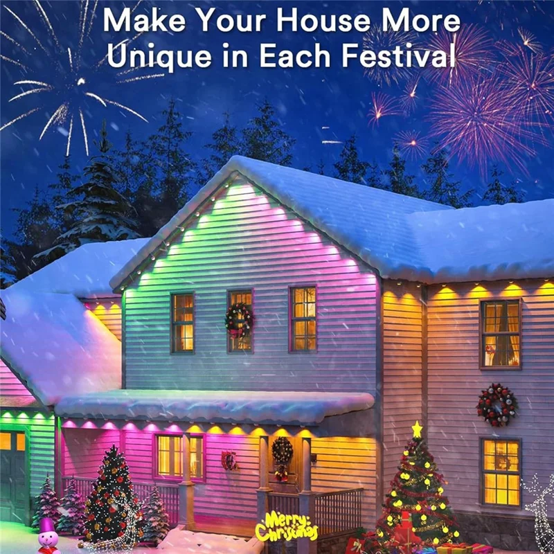 WY021 45m 90-LED Luce da esterno intelligente per grondaie Impermeabile Controllo app Stringa di luci RGB Lampada ambiente - Spina USA