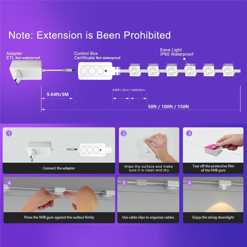 WY021 45m 90-LED Luce da esterno intelligente per grondaie Impermeabile Controllo app Stringa di luci RGB Lampada ambiente - Spina USA