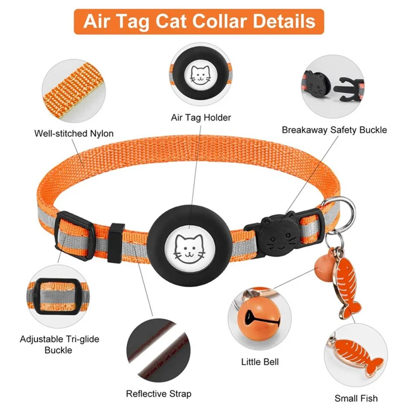 For AirTag Tracker Reflective Pet Collar Silicone Protective Case with Bell / ID Tag - Orange