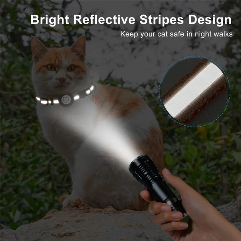 For AirTag Tracker Reflective Pet Collar Silicone Protective Case with Bell / ID Tag - Orange