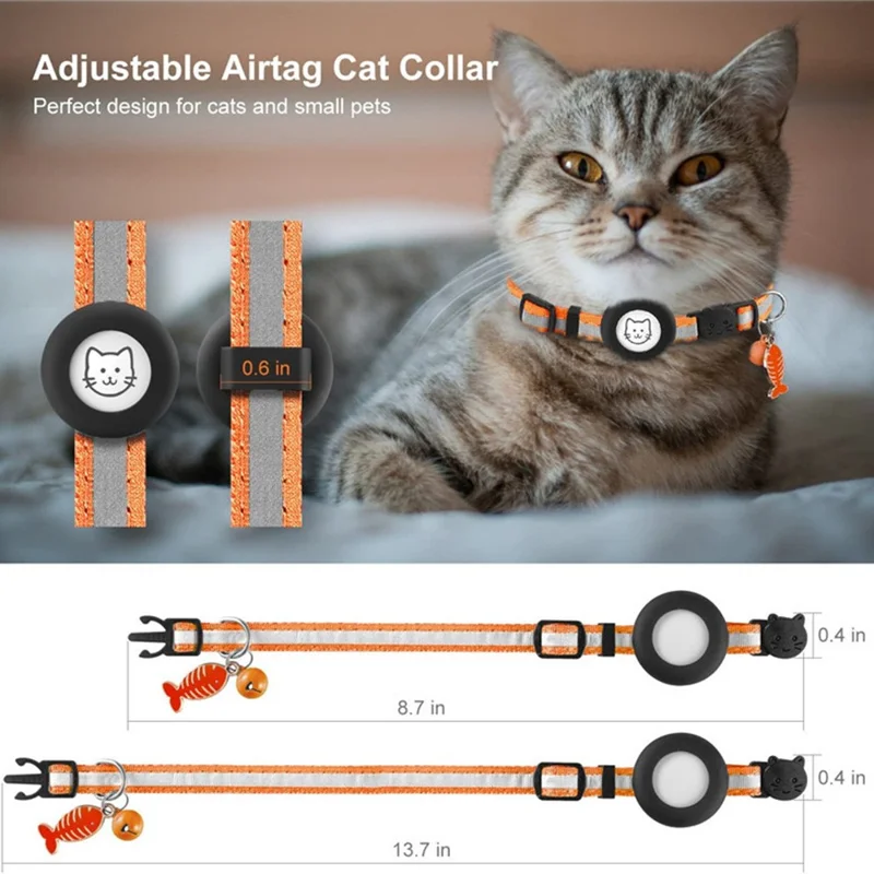 For AirTag Tracker Reflective Pet Collar Silicone Protective Case with Bell / ID Tag - Orange