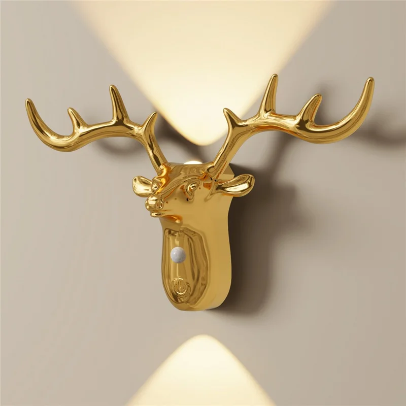 DSW001 Electroplated Deer Shape Touch LED Night Light Motion Sensor 3 Colors Dimming Magnetic Wall Lamp - Gold