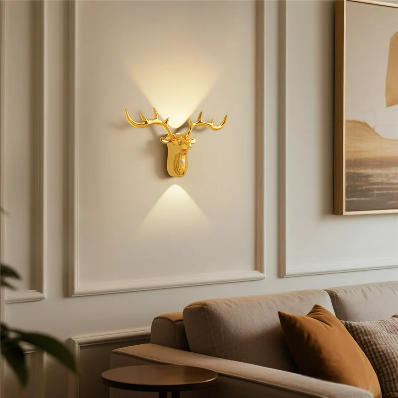 DSW001 Electroplated Deer Shape Touch LED Night Light Motion Sensor 3 Colors Dimming Magnetic Wall Lamp - Gold
