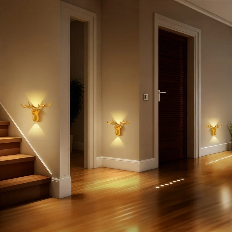DSW001 Electroplated Deer Shape Touch LED Night Light Motion Sensor 3 Colors Dimming Magnetic Wall Lamp - Gold