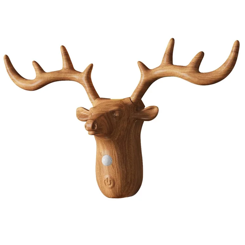 DSW001 Water Transfer Wood Grain Deer Shape Touch LED Night Light Motion Sensor 3 Colors Dimming Magnetic Wall Lamp - Wood Color