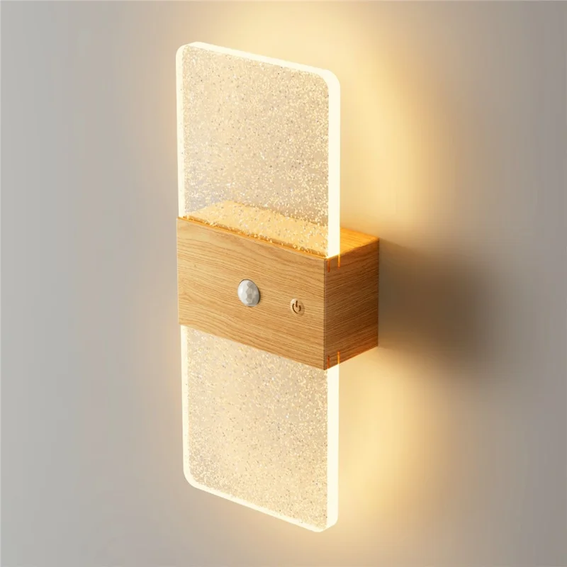 ASW001 / ASW002 Water Transfer Wood Grain LED Motion Sensor Magnetic Wall Lamp Touch Control Long Strip Bedside Wall Light - Rectangular  /  Wood Grain