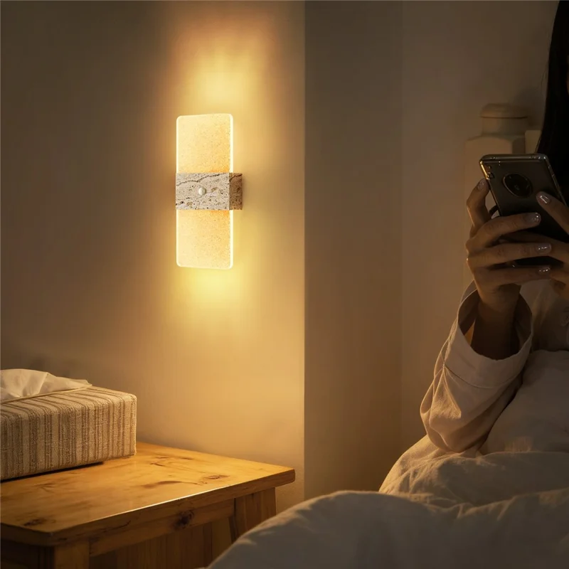 ASW001 / ASW002 Water Transfer Wood Grain LED Motion Sensor Magnetic Wall Lamp Touch Control Long Strip Bedside Wall Light - Rectangular  /  Wood Grain