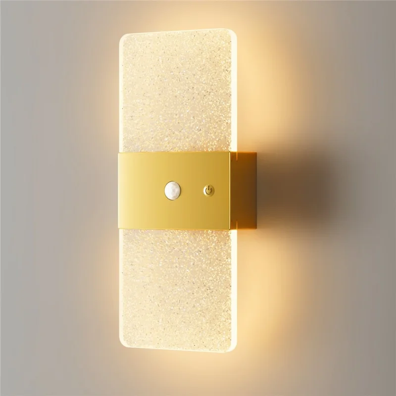 ASW001 / ASW002 Electroplated LED Motion Sensor Magnetic Wall Lamp Touch Control Long Strip Bedside Wall Light - Rectangular  /  Gold