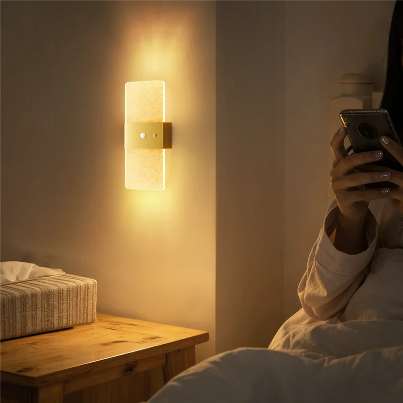 ASW001 / ASW002 Electroplated LED Motion Sensor Magnetic Wall Lamp Touch Control Long Strip Bedside Wall Light - Rectangular  /  Gold