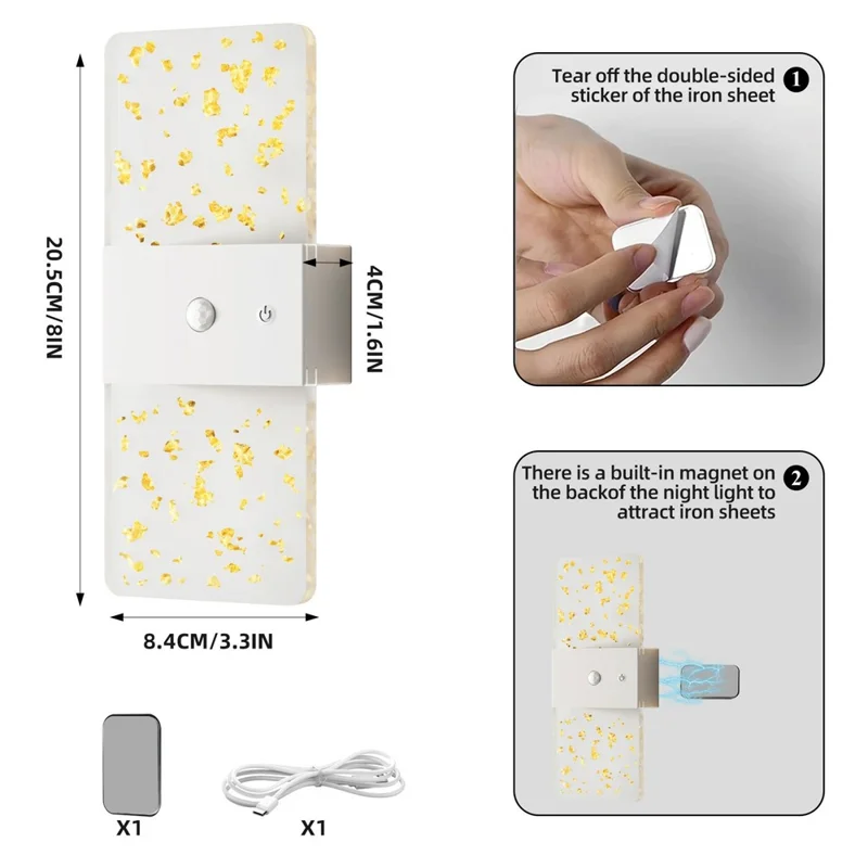 ASW003  /  ASW004 Standard Version Magnetic Wall Lamp Motion Sensor Rechargeable Long Strip Bedside Wall Light - Rectangular  /  White