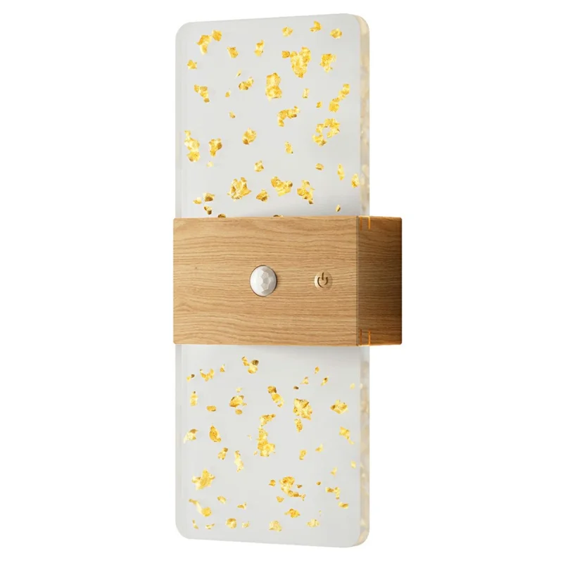 ASW003  /  ASW004 Water Transfer Wood Grain Magnetic Wall Lamp Motion Sensor Long Strip Bedside Wall Light - Rectangular  /  Wood Grain