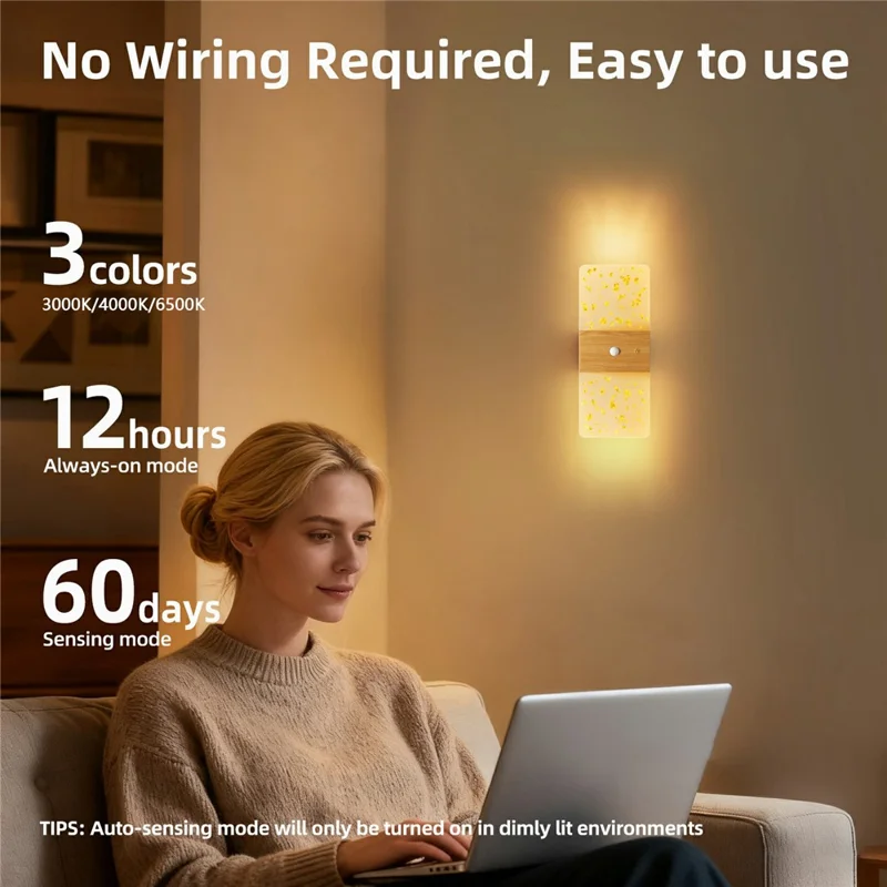 ASW003  /  ASW004 Water Transfer Wood Grain Magnetic Wall Lamp Motion Sensor Long Strip Bedside Wall Light - Rectangular  /  Wood Grain