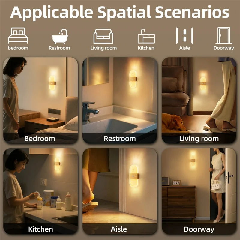 ASW003  /  ASW004 Water Transfer Wood Grain Magnetic Wall Lamp Motion Sensor Long Strip Bedside Wall Light - Rectangular  /  Wood Grain