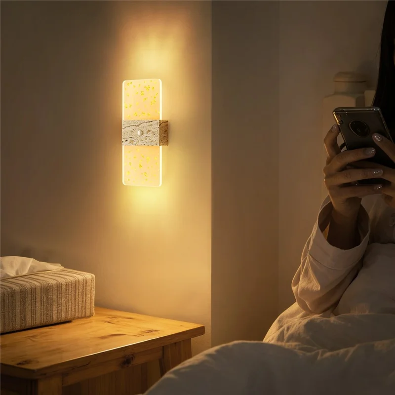 ASW003  /  ASW004 Water Transfer Wood Grain Magnetic Wall Lamp Motion Sensor Long Strip Bedside Wall Light - Rectangular  /  Wood Grain