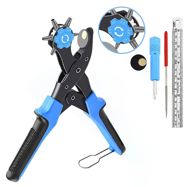 THD 皮革打孔工具皮帶打孔鉗起子尺打磨杆皮革工藝工具套裝 - 藍色