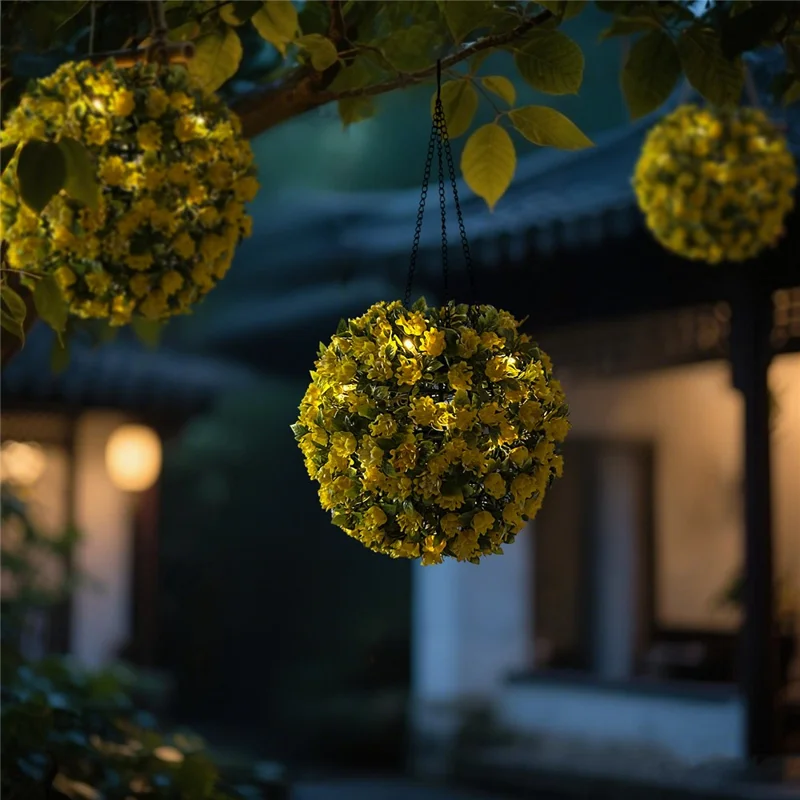 Solarbetriebene LED-Lichterkette Künstliche Blumenball Dekorative Outdoor-Gartenlaterne Hängende Lampe - Gelb