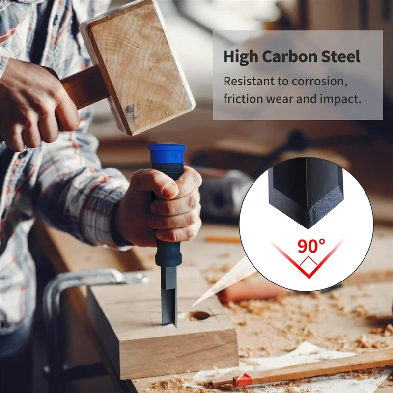 Chrome Vanadium Steel Right Angle Wood Chisel 90° Hinge Mortise Carving Grooving Tool for Woodworking - 8mm  /  Red