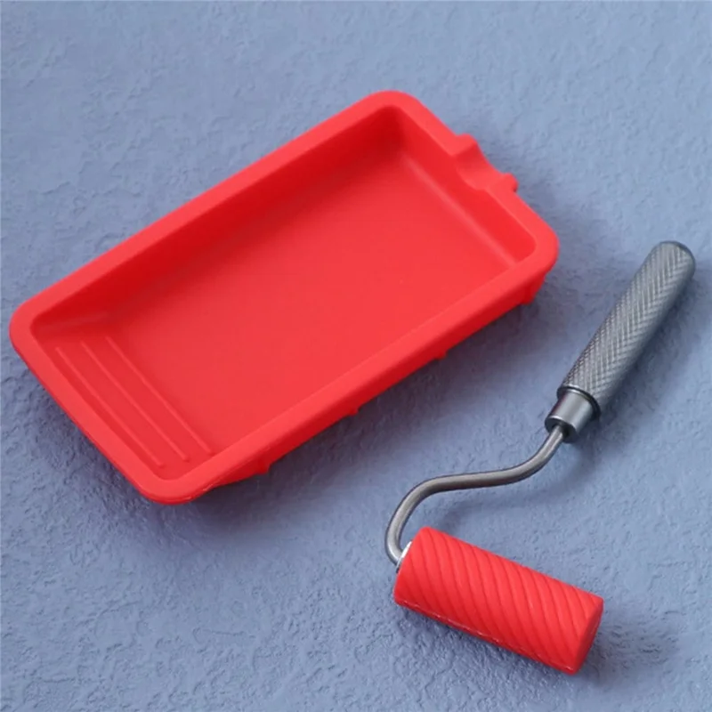 Zestaw pędzli z pojemnikiem silikonowym z wałkiem, wielokrotnego użytku, tacka do farby, aplikator kleju do drewna - czerwony