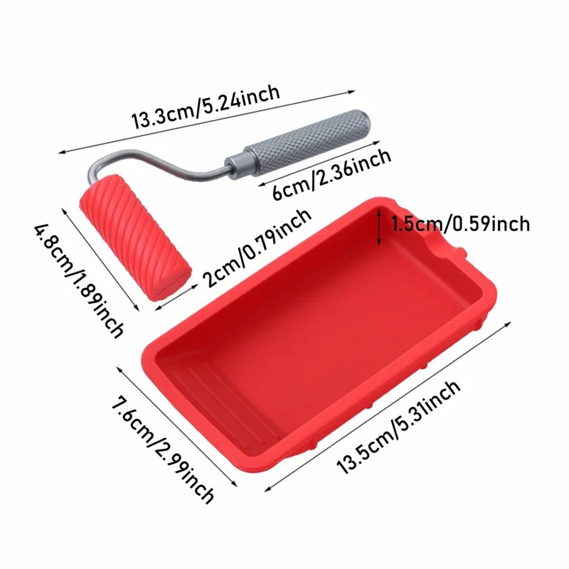 Zestaw pędzli z pojemnikiem silikonowym z wałkiem, wielokrotnego użytku, tacka do farby, aplikator kleju do drewna - czerwony