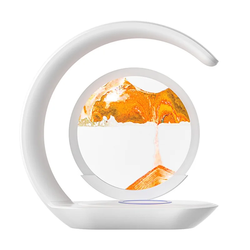 Flowing Sand Art Wireless Charger Lamp LED Night Light Hourglass Decoration for Bedside / Desktop - Yellow