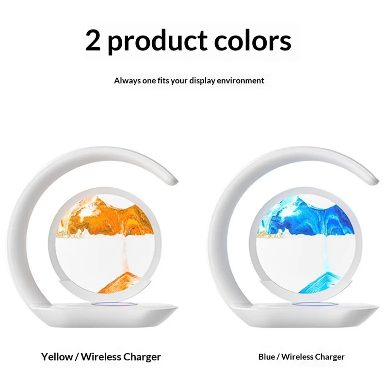 Flowing Sand Art Wireless Charger Lamp LED Night Light Hourglass Decoration for Bedside / Desktop - Yellow