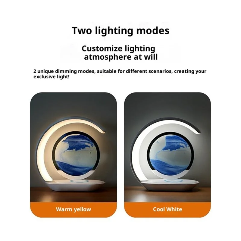 Flowing Sand Art Wireless Charger Lamp LED Night Light Hourglass Decoration for Bedside / Desktop - Yellow