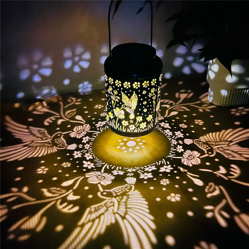 Metal Solar Lanterns IP65 Waterproof Hanging Decorative Solar Light for Yard Patio Lawn Pathway Landscape - Hummingbird (Style A)