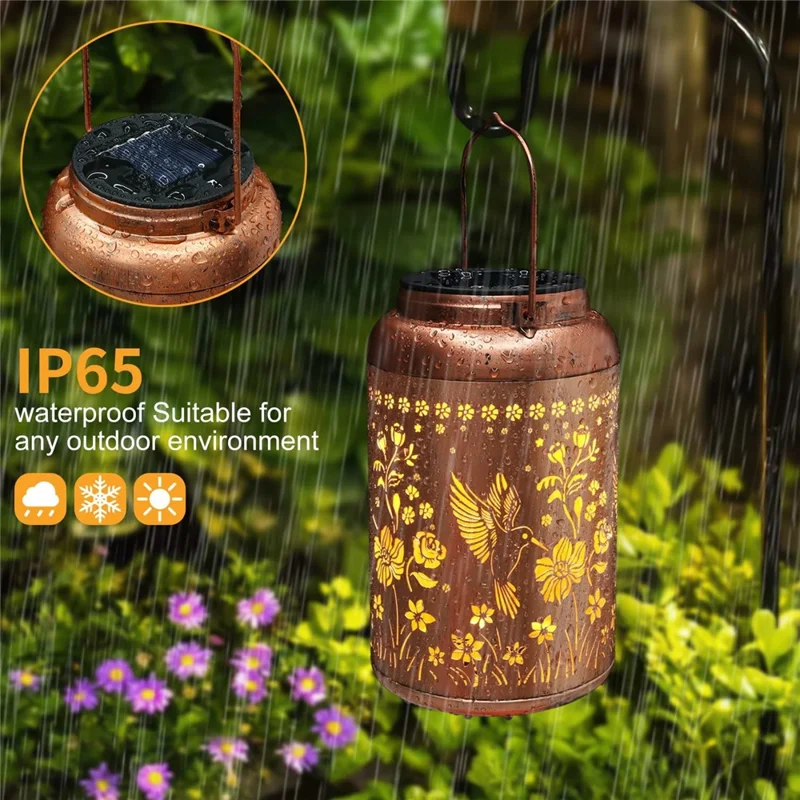Metal Solar Lanterns IP65 Waterproof Hanging Decorative Solar Light for Yard Patio Lawn Pathway Landscape - Hummingbird (Style A)