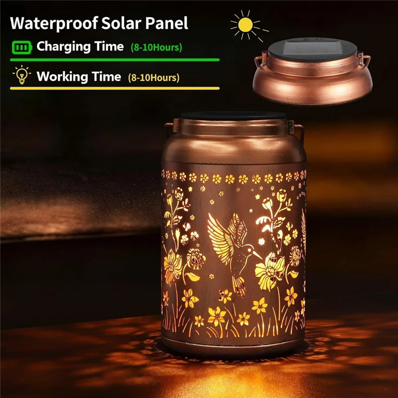 Metal Solar Lanterns IP65 Waterproof Hanging Decorative Solar Light for Yard Patio Lawn Pathway Landscape - Hummingbird (Style A)