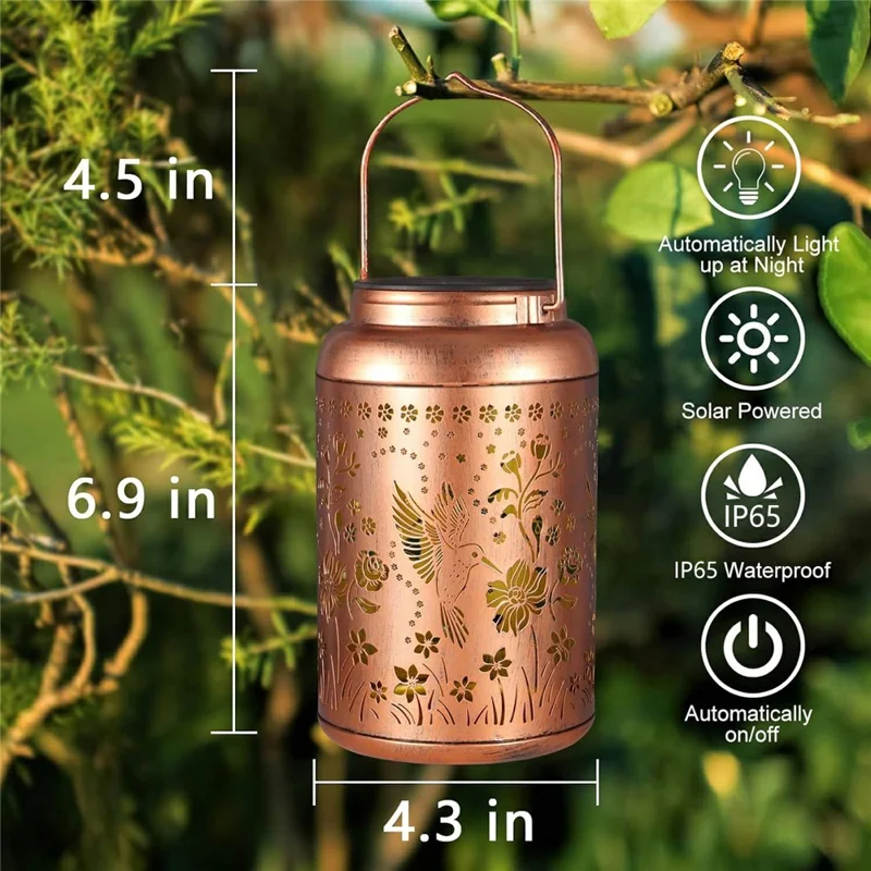 Metal Solar Lanterns IP65 Waterproof Hanging Decorative Solar Light for Yard Patio Lawn Pathway Landscape - Hummingbird (Style A)
