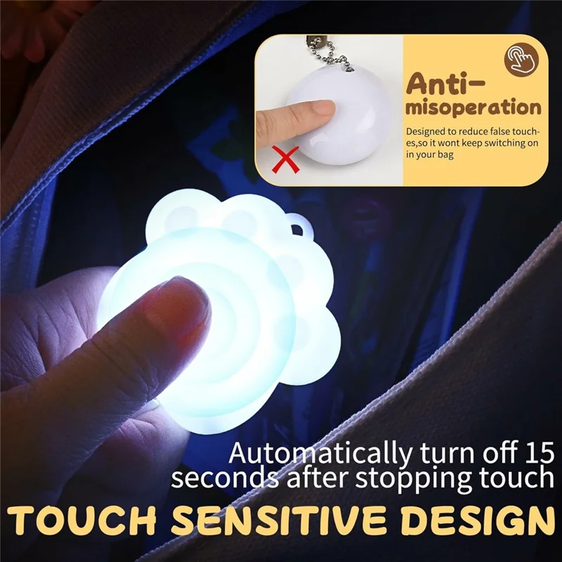 LED Touch Sensor Keychain Light USB-C Rechargeable Purse Handbag Light for Finding Items - Paw  /  White