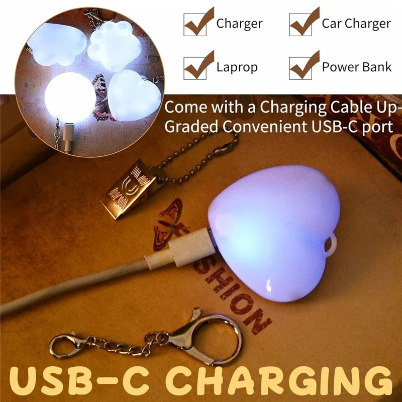 LED Touch Sensor Keychain Light USB-C Rechargeable Purse Handbag Light for Finding Items - Paw  /  White