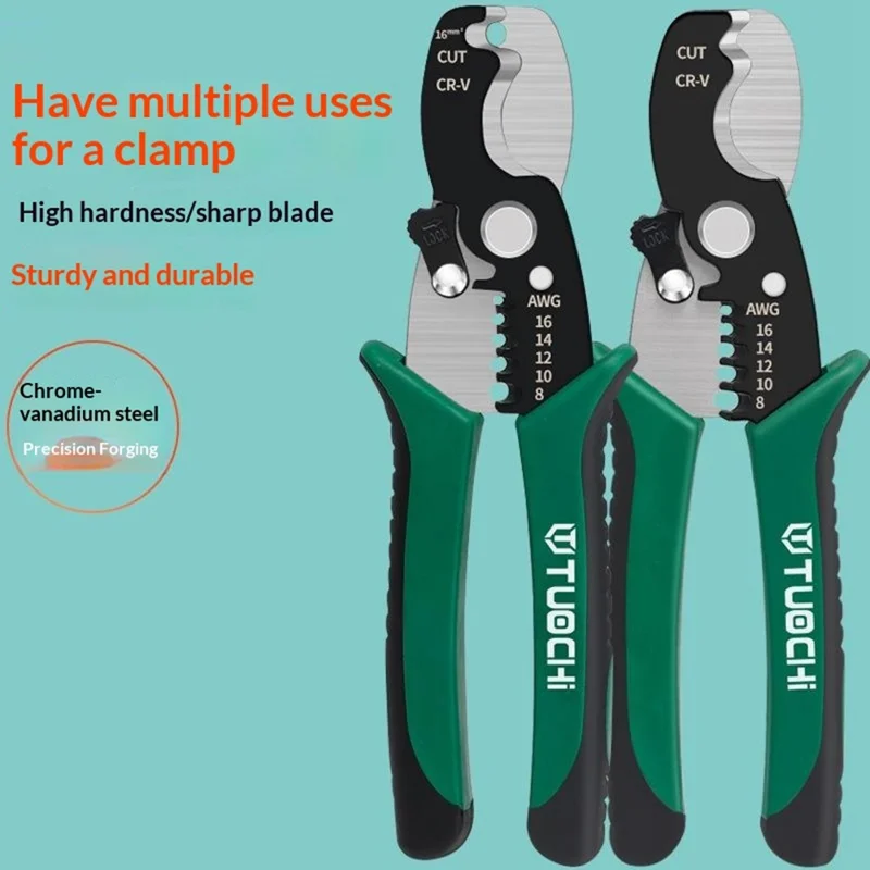 TUOCHI Alicates Multifuncionales para Pelar Cables 8-16 AWG Cortacables Herramienta de Engarce Alicates para Trabajo Eléctrico - 8 Pulgadas