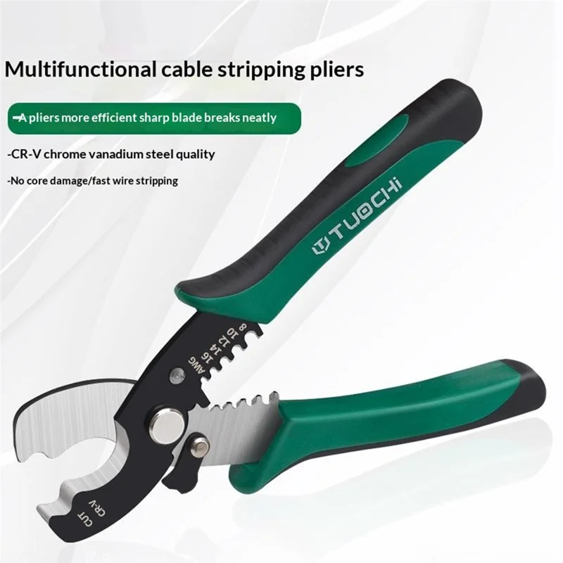 TUOCHI Alicates Multifuncionales para Pelar Cables 8-16 AWG Cortacables Herramienta de Engarce Alicates para Trabajo Eléctrico - 8 Pulgadas