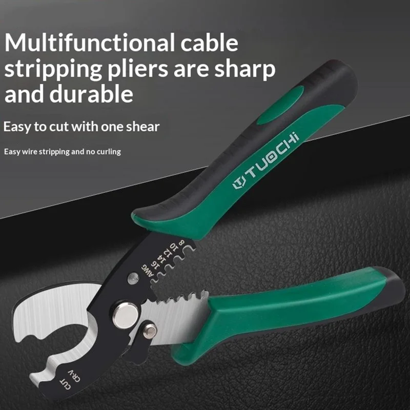 TUOCHI Alicates Multifuncionales para Pelar Cables 8-16 AWG Cortacables Herramienta de Engarce Alicates para Trabajo Eléctrico - 8 Pulgadas