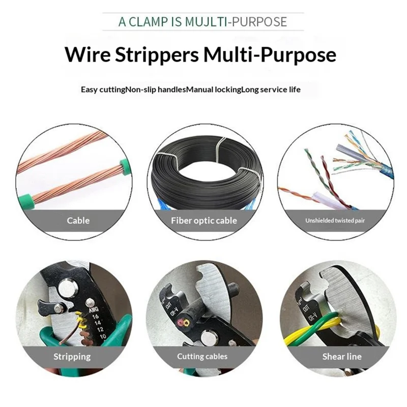TUOCHI Alicates Multifuncionales para Pelar Cables 8-16 AWG Cortacables Herramienta de Engarce Alicates para Trabajo Eléctrico - 8 Pulgadas
