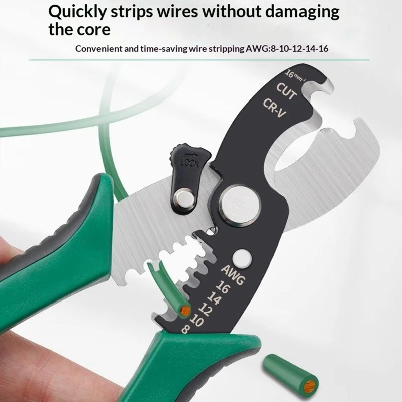TUOCHI Alicates Multifuncionales para Pelar Cables 8-16 AWG Cortacables Herramienta de Engarce Alicates para Trabajo Eléctrico - 8 Pulgadas