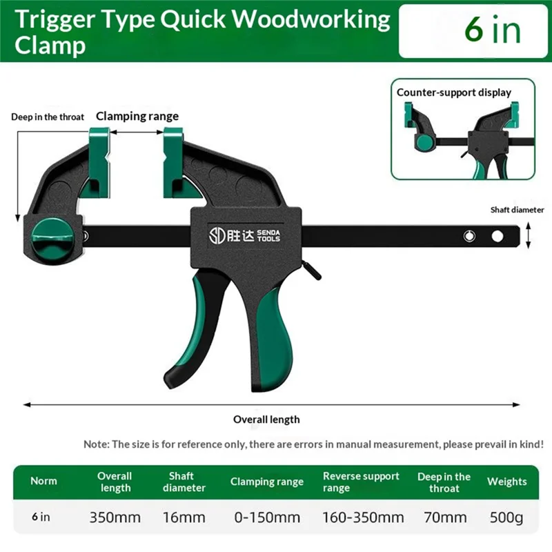SENDA TOOLS Morsetto per Lavorazione del Legno 6 Pollici Morsetto F-Type Pesante Bifacciale Regolabile con Bloccaggio Rapido a Grilletto