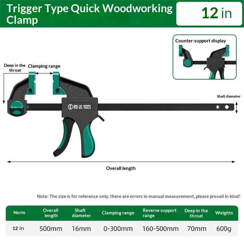 SENDA TOOLS Morsetto per Falegnameria 12 Pollici Morsetto Regolabile a Doppia Direzione con Innesto Rapido a Leva F-Type Pesante