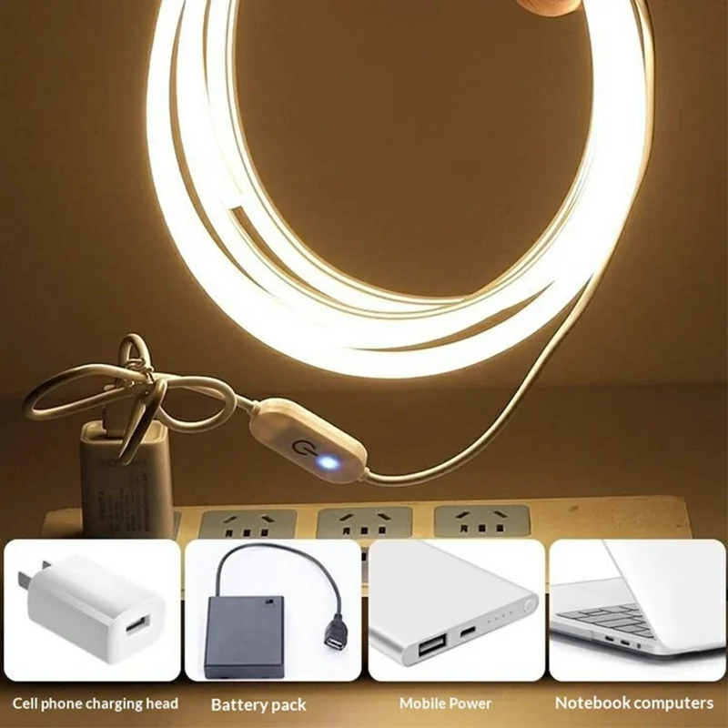 1m 5V USB LED Strip Light with Double-Sided Adhesive Tape Flexible Silicone Touch Dimming Lamp Tape for Mirror - 3000K  /  Warm White Light