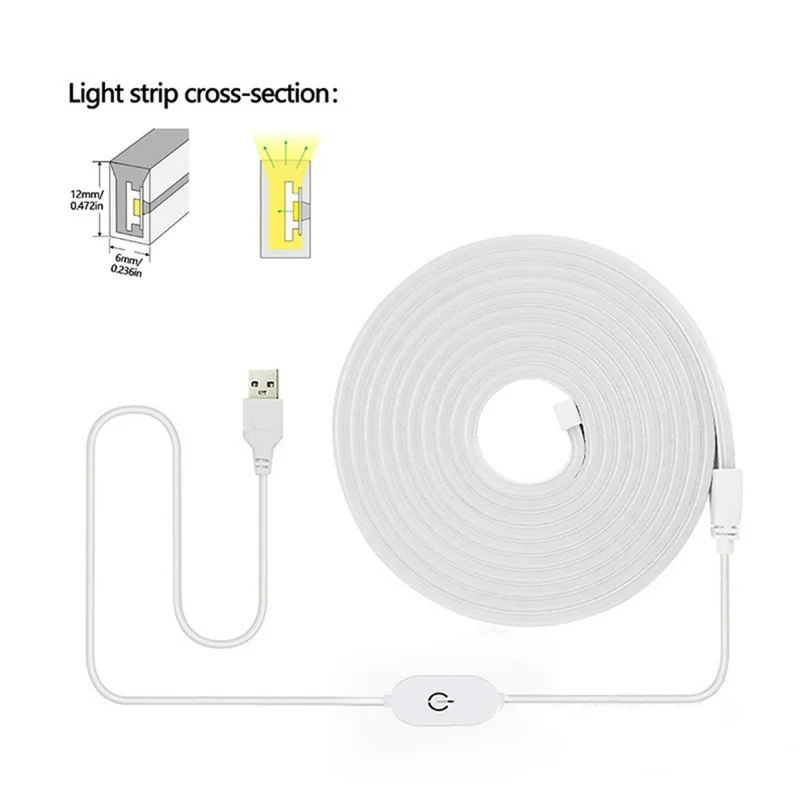 1m 5V USB LED Strip Light with Double-Sided Adhesive Tape Flexible Silicone Touch Dimming Lamp Tape for Mirror - 4000K  /  Neutral Light