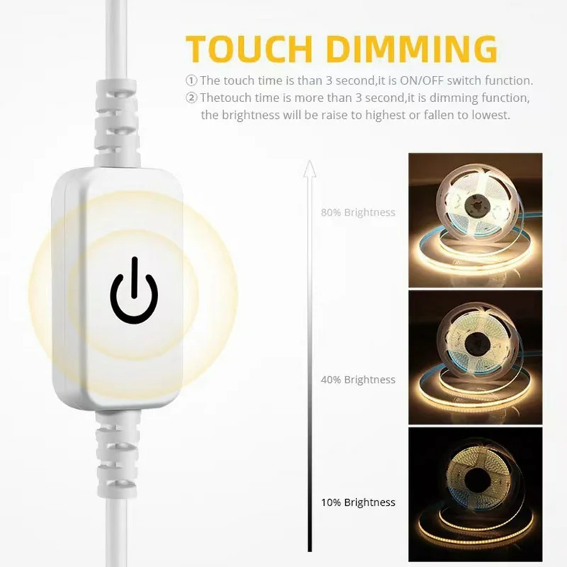 2m 5V USB LED Strip Light with Double-Sided Adhesive Tape Flexible Silicone Touch Dimming Lamp Tape for Mirror - 3000K  /  Warm White Light
