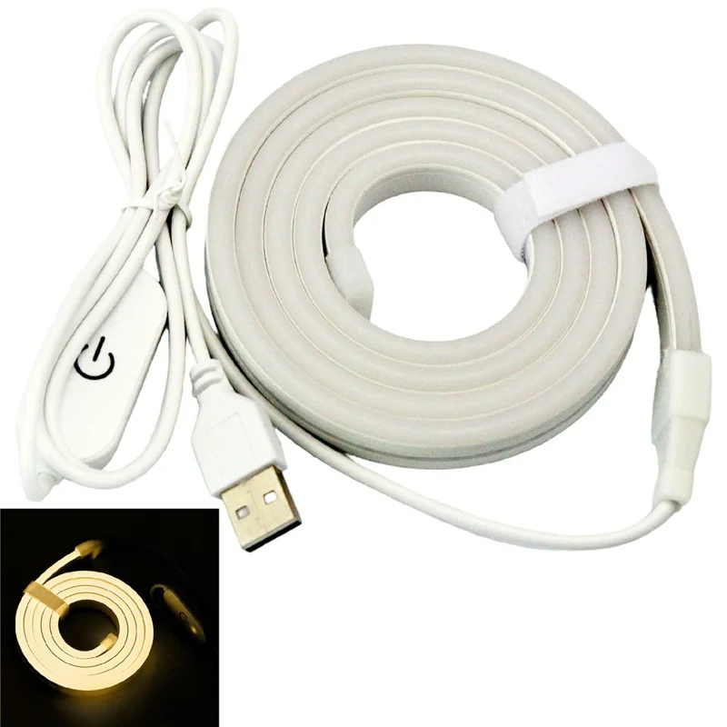 2m 5V USB LED Strip Light with Double-Sided Adhesive Tape Flexible Silicone Touch Dimming Lamp Tape for Mirror - 4000K  /  Neutral Light