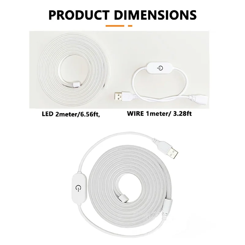 2m 5V USB LED Strip Light with Double-Sided Adhesive Tape Flexible Silicone Touch Dimming Lamp Tape for Mirror - 4000K  /  Neutral Light