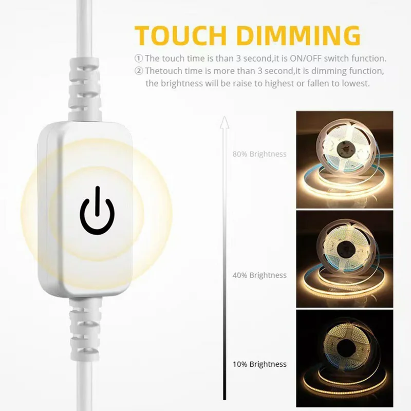 4m 5V USB LED Strip Light with Double-Sided Adhesive Tape Flexible Silicone Touch Dimming Lamp Tape for Mirror - 3000K  /  Warm White Light